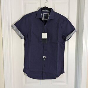NWT Denim & Flower Printed Poplin Short-Sleeve Button-Down Shirt